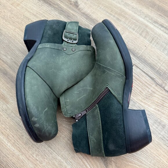 Fly London Mel Green Booties Leather Suede Buckle Detail Boho Earthy EU 37 - Picture 4 of 8